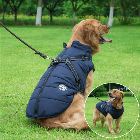 Dog Coat Waterproof With Harness Jacket Raincoat Winter Zip Coats Pet Hole Warm