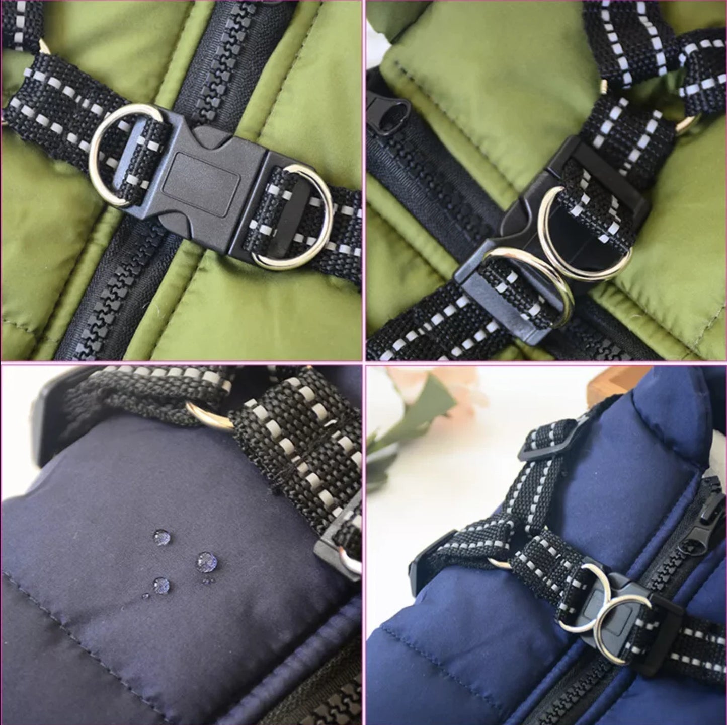 Dog Coat Waterproof With Harness Jacket Raincoat Winter Zip Coats Pet Hole Warm