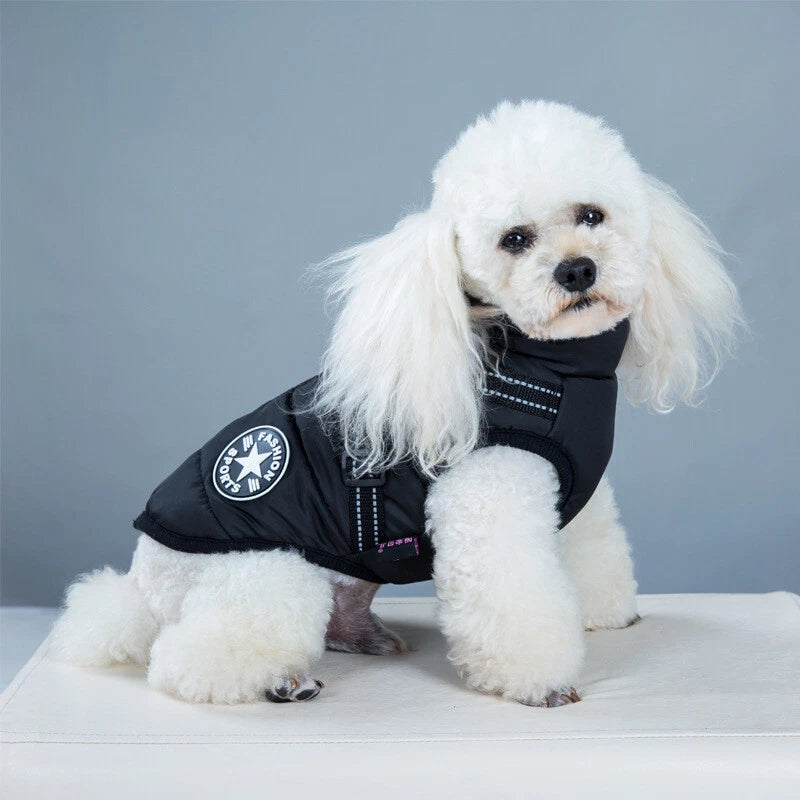 Dog Coat Waterproof With Harness Jacket Raincoat Winter Zip Coats Pet Hole Warm
