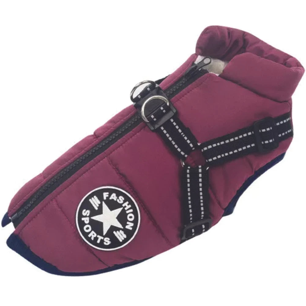 Dog Coat Waterproof With Harness Jacket Raincoat Winter Zip Coats Pet Hole Warm