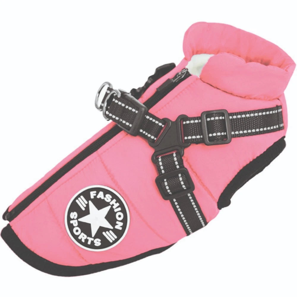 Dog Coat Waterproof With Harness Jacket Raincoat Winter Zip Coats Pet Hole Warm